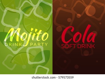 Ice Mojito and Cola poster. Vector illustration