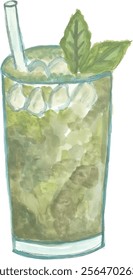  Ice mojito hand drawn watercolor illustration clipart