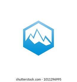 Ice mountain in hexagon shape logo design template vector