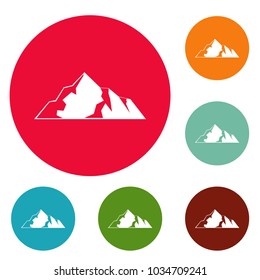 Ice mountain icons circle set vector isolated on white background