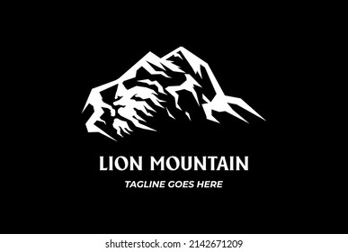 Ice Mountain Lion Face Logo Design Vector