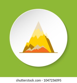 Ice mountain peak icon in flat style. Sharp rock symbol isolated on round button