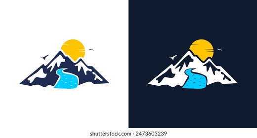 Ice mountain with river vector. landscape nature background illustration