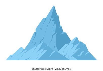 Ice mountain silhouette. Nature landscape snowy mountain, rocky range and glacier peak, outdoor hiking flat vector illustration. Cartoon snowy mountain view