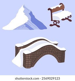 Ice mountain, snow bridge and snow wood chair