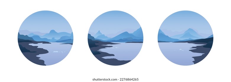 Ice mountains circular illustration set. Perfect for decoration.