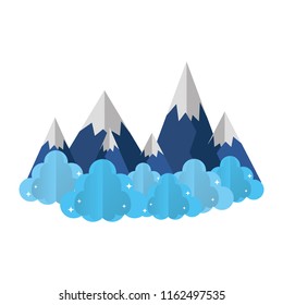 ice mountains with fluffy clouds landscape