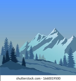 ice mountains with trees vector design