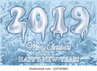 Ice New 2019 year invitation card, vector illustration
