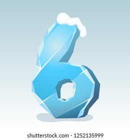 Ice number six with snow on the top, vector font