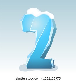 Ice number two with snow on the top, vector font