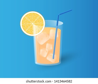 Ice Orange juice vector graphic on blue background