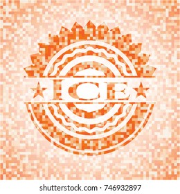 Ice orange mosaic emblem with background