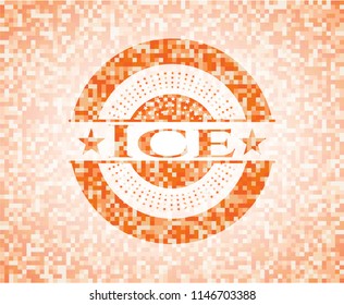 Ice orange tile background illustration. Square geometric mosaic seamless pattern with emblem inside.