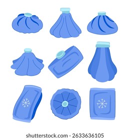 ice pack for injuries set cartoon. reusable gel, pain recovery, inflammation soothing ice pack for injuries sign. isolated symbol vector illustration