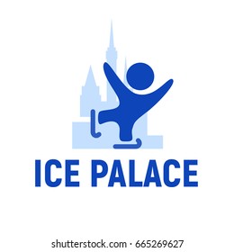 Ice palace vector logo emblem. Figure skating. Vector flat simple sport logo design isolated on white background. Human active sport athlete figure silhouette.
