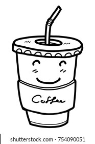 ice paper cup cartoon / vector and illustration, black and white, hand drawn, sketch style, isolated on white background.