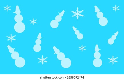 Ice patterns in the form of a snowman and snowflakes on a blue background concept of winter and cold season