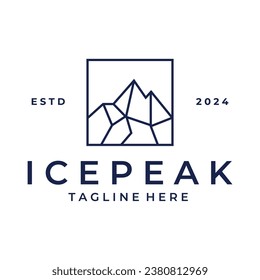 Ice peak logo line art design template, ice mountain icon design