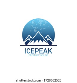 Ice peak mount stone mountain adventure geometric logo with gradient color blue