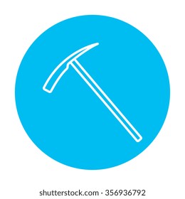 Ice pick axe line icon for web, mobile and infographics. Vector white icon on the light blue circle isolated on white background.