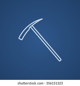 Ice pickaxe line icon for web, mobile and infographics. Vector light blue icon isolated on blue background.