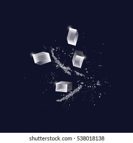 ice pieces transparent falling splashing watercolor brush stroke isolated white on a dark background art creative modern vector illustration element for design