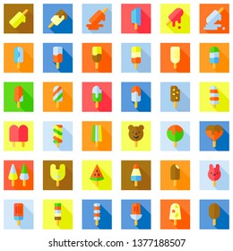 Ice pop vector icon set, flat style with long shadow