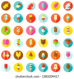 Ice pop vector icon set, flat icon with shadow in circle