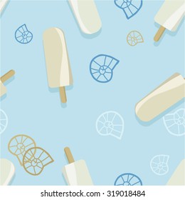 Ice pops and snail conchs vector background