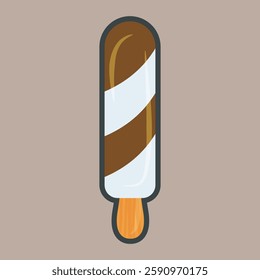 ice popsicle with chocolate and vanilla flavor in outline flat vector design.