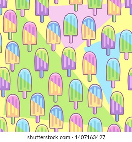 Ice Popsicles Summer Pastels Colors Vector Seamless Pattern