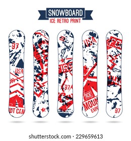 Ice print for snowboard in retro style