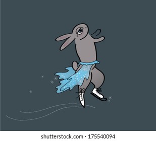 ICE QUEEN / Funny card with Rabbit as a figure skater 