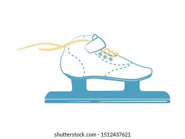 Ice Racing Skates with bright laces. Speed skating boots in line style. Sport equipment logo. Side view. Vector Illustration isolated on white background.