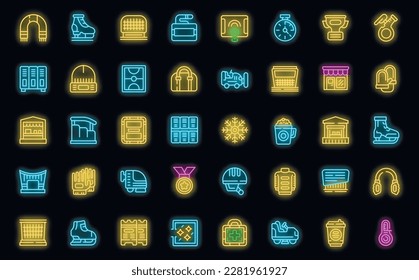 Ice rink icons set outline vector. Ice activity. Rink skate neon color on black