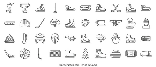 Ice rink icons set outline vector. Activity athlete champion. Skate winter children