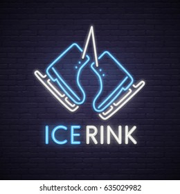 Ice rink neon sign. Neon sign, bright signboard, light banner. 