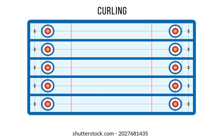 Ice rink or Playground for curling sport game. Curling stadium top view. Winter sport flat vector illustration.