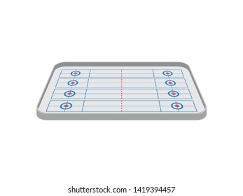 Ice rink for playing curling. View from above. Vector illustration on white background.