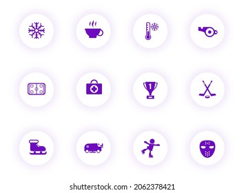 Ice Rink Purple Color Vector Icons On Light Round Buttons With Purple Shadow. Ice Rink Icon Set For Web, Mobile Apps, Ui Design And Print