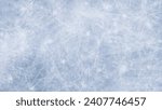 Ice rink scratched surface with realistic texture. Empty light blue background, horizontal hd banner. Vector template for hockey, figure skating or curling illustration, winter sport design, print.