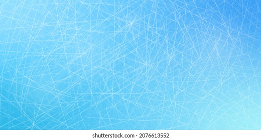 Ice rink top view, icy texture with skate traces. Vector realistic illustration of winter arena for hockey, skating or curling. Background of frozen water of lake or pond, scratched glass surface