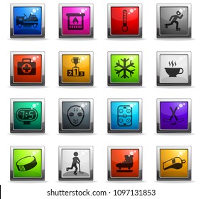 ice rink vector icons in square colored buttons for web and user interface design