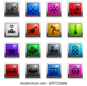 ice rink web icons in square colored buttons for user interface design