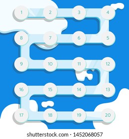 Ice road on the frozen sea that indicates the position from 1 to 20

Suitable for traveling accumulation activities such as games, collecting stamps, cool emotions. North pole, south pole, sea ice