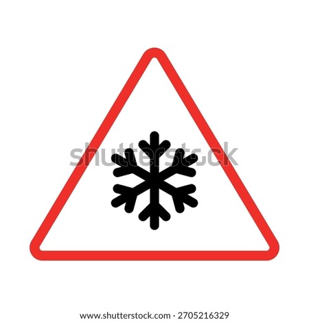 Ice road sign triangle vector design, slippery ice warning on white background. Cold weather, winter, icy snowflake cold symbol.  Traffic regulation rule. 