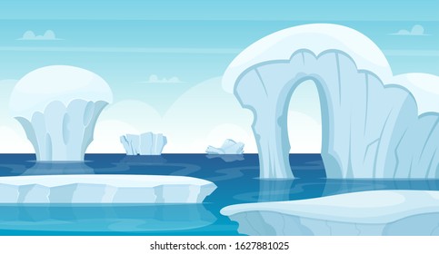 Ice rocks background. North pole landscape white iceberg in ocean winter cold outdoor travel concept vector