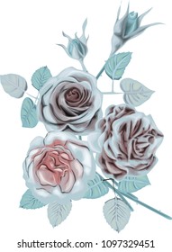 Ice Roses _ Stylized vector bouquet _ Vintage card