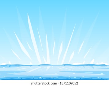 Ice scene with bright glow, cold winter ice background, mysterious fairy-tale ice scene